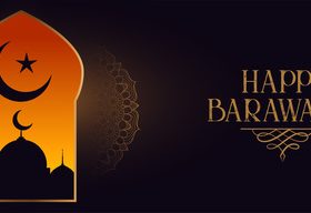 Happy barawafat and mosque silhouette vector