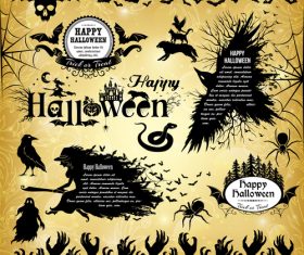 Happy halloween black silhouette elements vector
