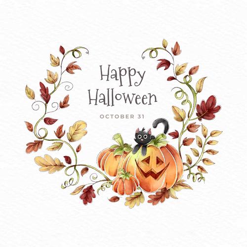 Happy halloween wreath of autumn leaves vector