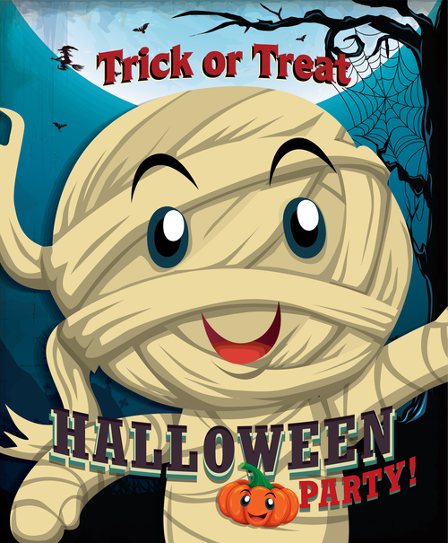 Happy little zombie halloween poster vector