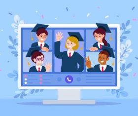 Happy virtual graduation concept illustration vector