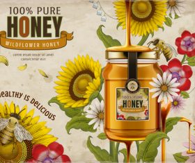 Healthy is delicious pure wild honey advertising vector