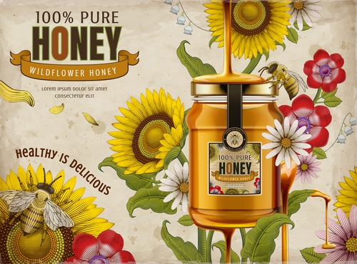 Healthy is delicious pure wild honey advertising vector