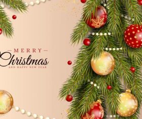 Holly branches and colorful balls decoration Christmas card vector