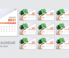 Indoor plants background 2021 desk calendar vector