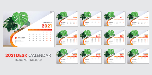 Indoor plants background 2021 desk calendar vector