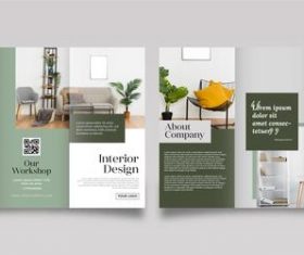 Interior design trifold brochure vector template