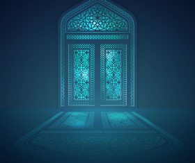 Islamic background design mosque window with light shadow vector