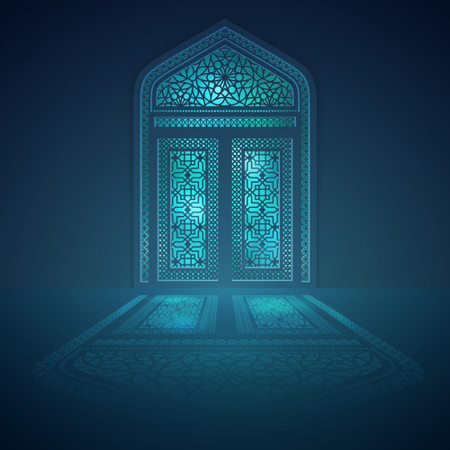 Islamic background design mosque window with light shadow vector