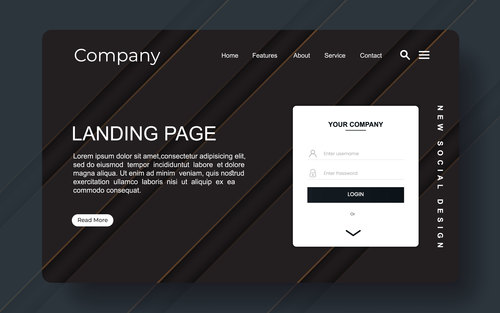 Landing page with abstract background vector