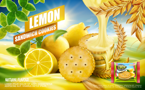 Lemon sandwich cookies advertising vector