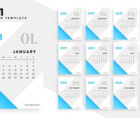 Light blue background 2021 calendar vector