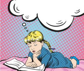 Little girl reading coloring book vector