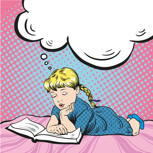 Little girl reading coloring book vector
