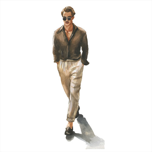 Man with sunglasses watercolor illustration vector