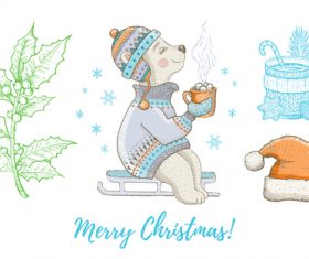 Merry Christmas forest beasts painted illustration vector