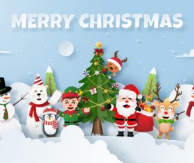 Merry Christmas paper cut background vector
