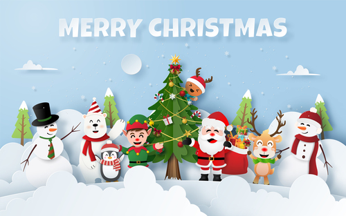 Merry Christmas paper cut background vector free download