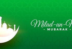 Milad un nabi banner with golden mosque design vector