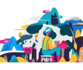 Milk cow and farmer vector