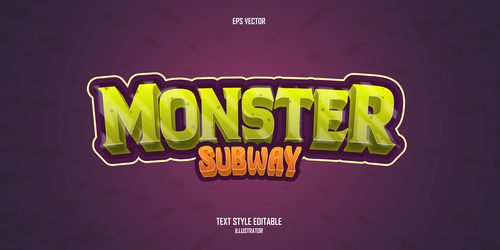 Monster subway editable font effect text vector