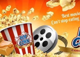 Movie time snack popcorn advertisement vector