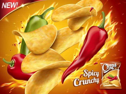 New flavor potato chips advertising vector