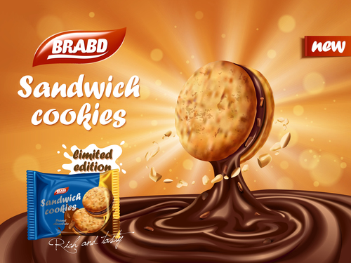 New flavor sandwich biscuits advertising vector