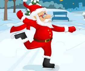 Old man wearing christmas costume skating vector