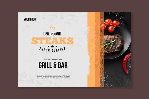 One pound steaks restaurant flyer vector