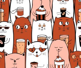 Orange and white cats with coffee drinks seamless pattern vector