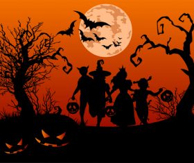 People silhouettes participating in Halloween party vector