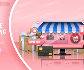Pink background online store page login illustration vector