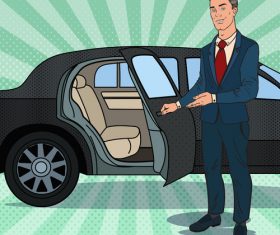 Please get in the car cartoon vector