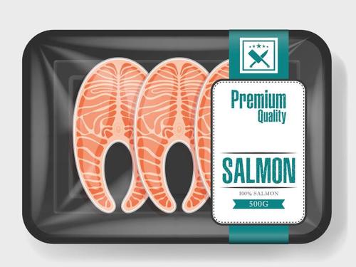 Premium quality salmon vacuum preservation plastic container vector