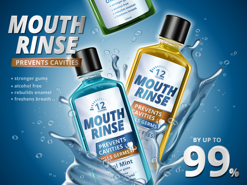 Prevents cavities mouth rinse advertising vector