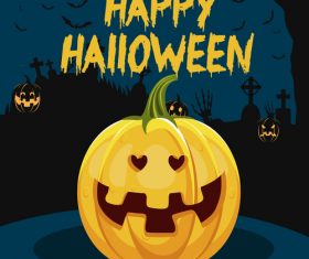 Pumpkin and graveyard background halloween illustration vector