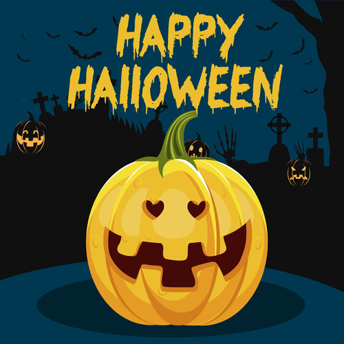 Pumpkin and graveyard background halloween illustration vector