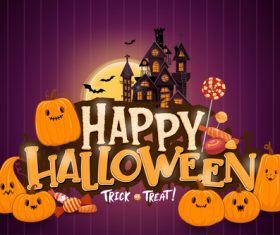 Pumpkin candy and haunted house background halloween illustration vector