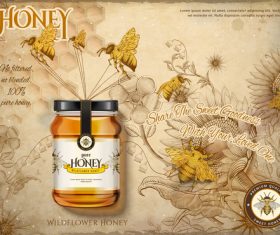 Pure wild honey in glass jar advertising vector