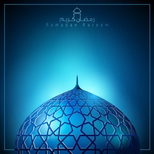 Ramadan Kareem background glow light mosque dome with arabic pattern vector