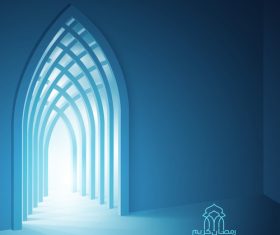 Ramadan Kareem background islamic interior mosque with beam of light vector