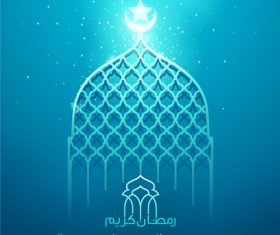 Ramadan Kareem blue glow mosque islamic greeting vector