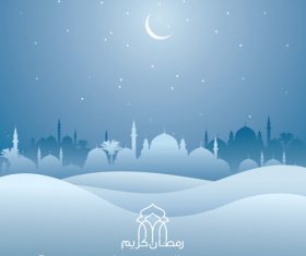 Ramadan kareem mosque and desert silhouette islamic background vector