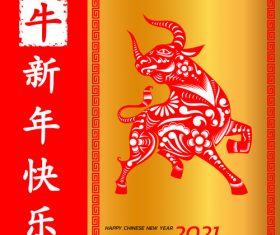 Red background year of the ox 2021 vector