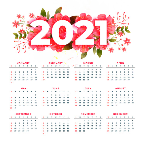 Red flower 2021 calendar vector