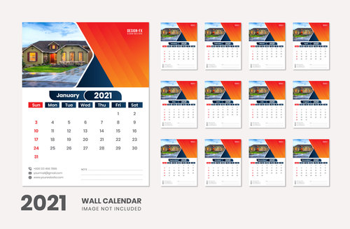 Residential background 2021 wall calendar vector