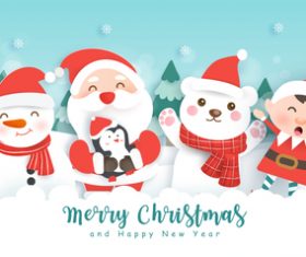 Santa Claus and friends greeting card vector