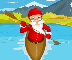 Santa Claus playing kayaking vector
