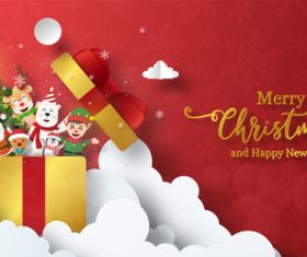Santa and friends hiding in gift box vector